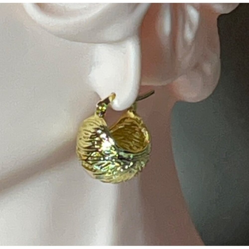 New Gold-plated Earrings Huggie Ornate Textured Statement Bold Classy Womens
